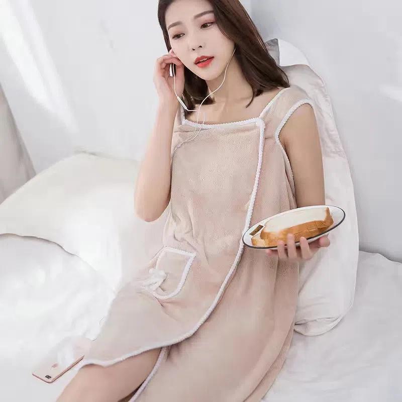 WTEMPO Многофункциональное женское дорожное повседневное банное полотенце, мягкий впитывающий халат, банный халат с карманом и бантом, пляжные полотенца