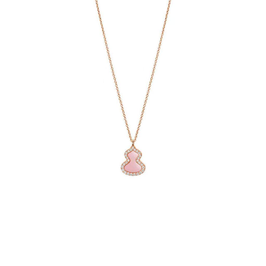 Elegant Women's 18K Rose Gold Gourd Necklace with Red Agate, Natural Jade, and Diamond Pendant.