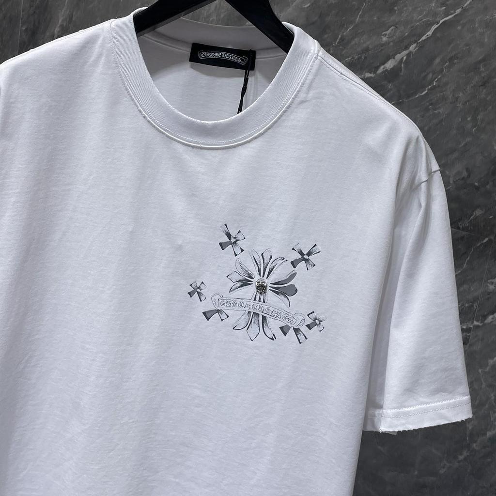 8931 CHROME HEARTS Лето 2026 Новая Высококачественная Хлопковая Круглый Вырез Свободная Большого Размера Мужская и Женская Футболка Футболка для Пары