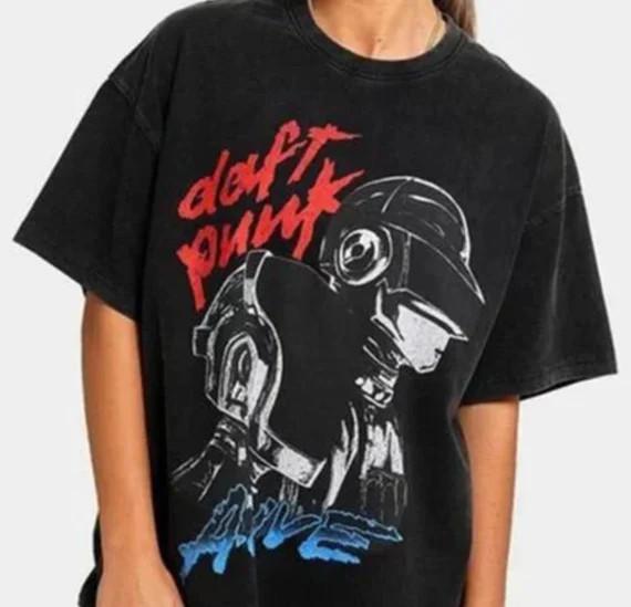 Винтажная черная футболка с коротким рукавом группы Daft Punk, все размеры, OM328, унисекс