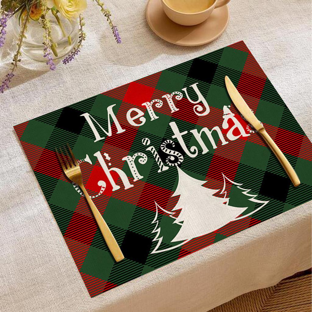 Elk Deer Printed Placemats Rectangular Christmas Snowman Trees Dining Table for Kitchen Decor Linen Non Slip Table Mats