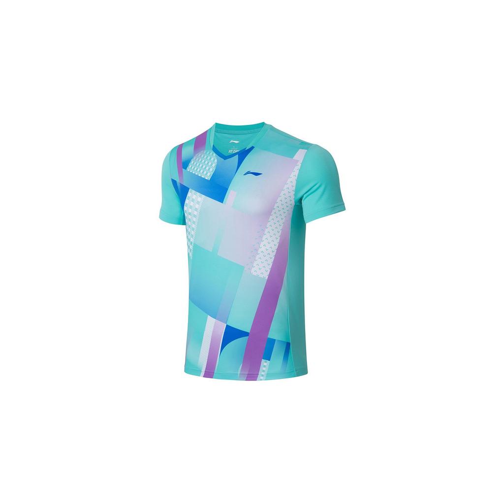 Li-Ning Контрастный цвет быстросохнущая футболка с круглым вырезом мужская футболка флуоресцентно-нефритово-зеленый AAYS063-3