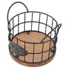 Coffee Pod Basket Round Iron Wire Storage Basket Large Capacity Coffee Capsule Holder with Wooden Ba