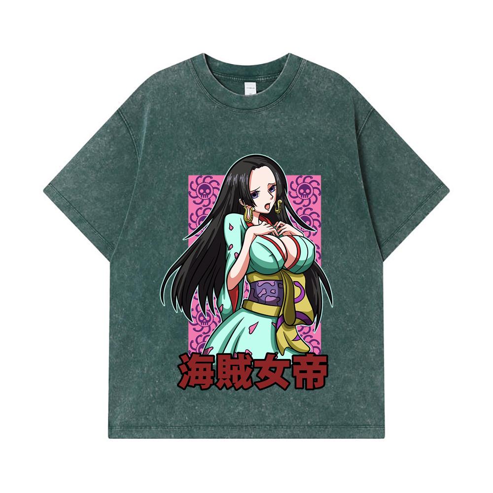 275 GSM Washed T-shirts 100% Cotton One Piece V68 Boa Waifu Print Unisex Heavy Cotton T Shirt