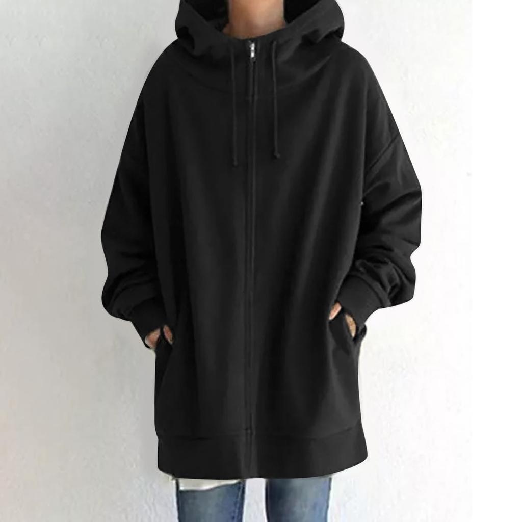 Women's Zip Hooded Long Sweatshirt Lightweight Loose Long Sleeve Casual Sweatshirt With Pocket