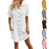 Fashionable Women's Casual Solid Color Buttoned Mid-length Short-sleeved Loose Dress