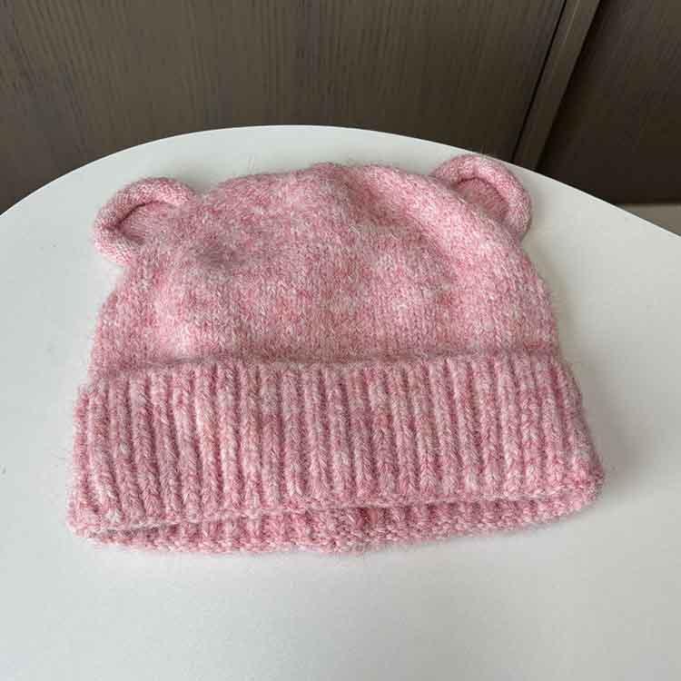 Cream Bear Sweet Cute Wind Ears Woolen Hat Ladies Autumn And Winter Pullover Knitted Warm Ear Protector Woolen Hat