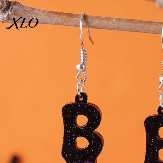 Lightweight Ear Hooks 1 Pair Glitter Halloween BOO Earrings, Sparkly Acrylic Black Purple Orange Decorative Seasonal Fashion Jewelry Boo Dangle