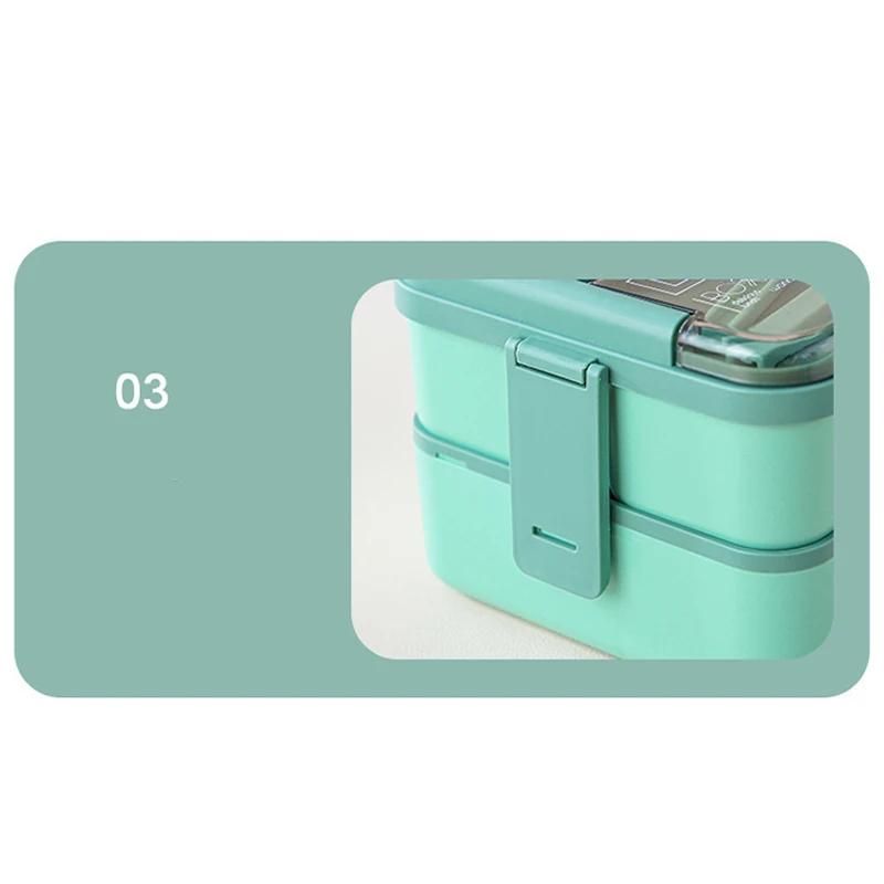 2-слойный контейнер для ланча с вилкой и ложкой для микроволновой печи Bento Boxe, портативный контейнер для хранения еды, столовые приборы для детей и работников