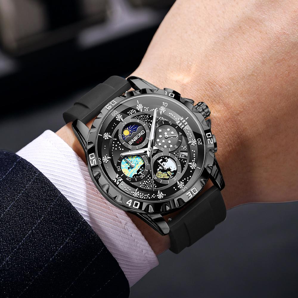 BINBOND Orginal Luxury Quartz Watches For Men Luminous Waterproof Auto Date Chronograph Men's Watch Casual Reloj Free Ship