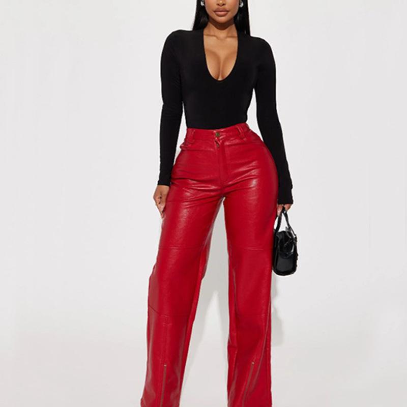 European and American Women's Long Sleeved V-neck Tight and Sexy Solid Color Jumpsuit