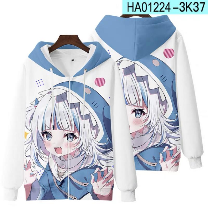 HOLOLIVE Vtuber Gawr-gura 3D принт мужская/женская футболка уличная Kawaii футболка с капюшоном на молнии толстовки толстовка одежда