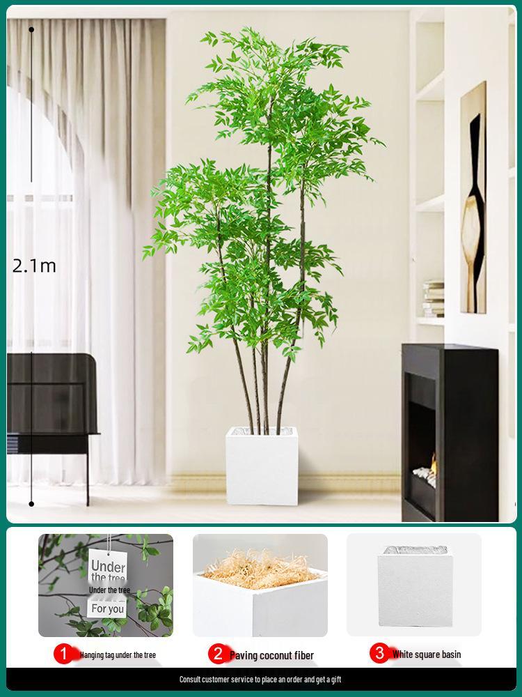 Artificial Nandina Domestica Potted Plant for Home Decoration - Green Ornamental Bonsai for Living Room or Sofa Side Decor.