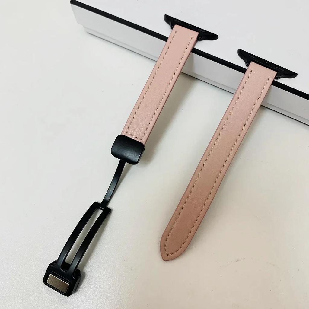 Magnetic Buckle Strap For Apple Watch 10 42/46mm SE 44 40mm 9 8 7 41 45mm Folding Slim Leather Bracelet iWatch Series 10 8 7 6 5
