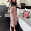 Velvet Midi Skirt High Waist Slimming Sequin Decor Solid Color Party Skirt Retro Straight Fit Sparkling Skirt