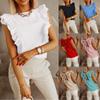 2024 European and American Summer Ladies' New Loose Round Neck Solid Color Ruffled Short Sleeve Shirt