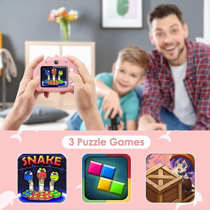 Digital Camera for Kids Ages 3-10 with 2.4" IPS HD Screen 20MP/1080p Selfie Camera with Game, 32GB Card Pink