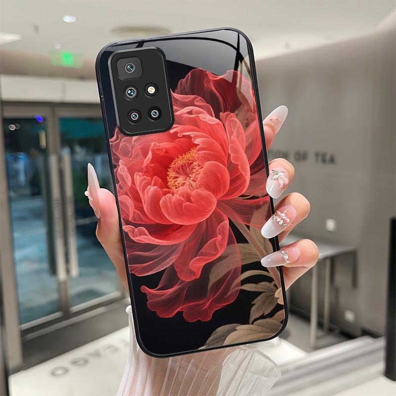 For Xiaomi Redmi 10 Prime 2022 Phone Case Tempered Glass Hard Shell flower Cute cats Coque For Redmi10 10Prime 2022 Back Cover