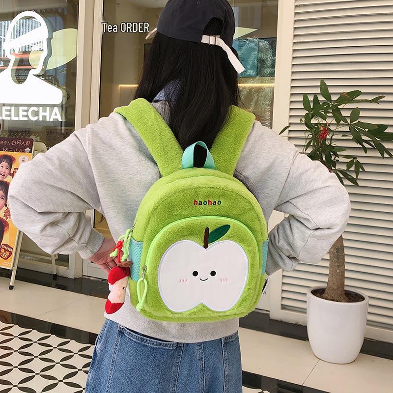Autumn/Winter Fruit Pattern Plush Backpack for Kids - Cute Cross-Border Design for Boys and Girls.