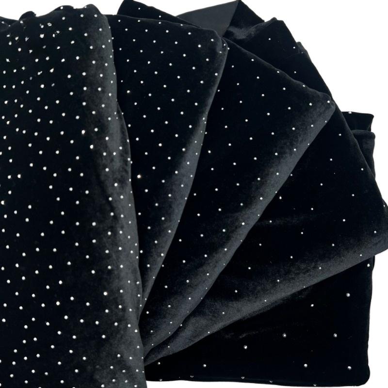 1 метр Черный цвет 3D Сверкающие Кристаллы Стразы Бархатная Ткань Вышивка Ткани для Шитья Платья Ципао