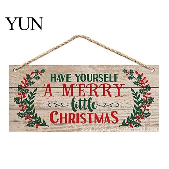 Holiday Porch Decor Christmas Wood Hanging Sign with Jute Rope, Have Yourself A Merry Party Supplies Little Rustic Door Hanger for Home Cafe