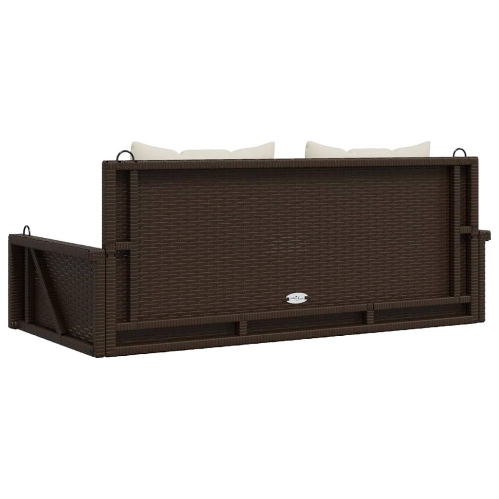 Hanging Swing Bench with Cushions Brown 119 x 56 x 48 cm Poly Rattan