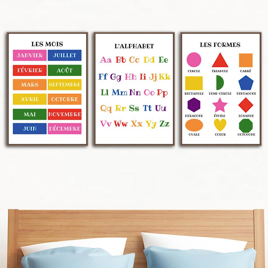 French Language Posters And Prints Educational Alphabet Nursery Wall Art Canvas Painting Wall Pictures Baby Kids Classroom Decor
