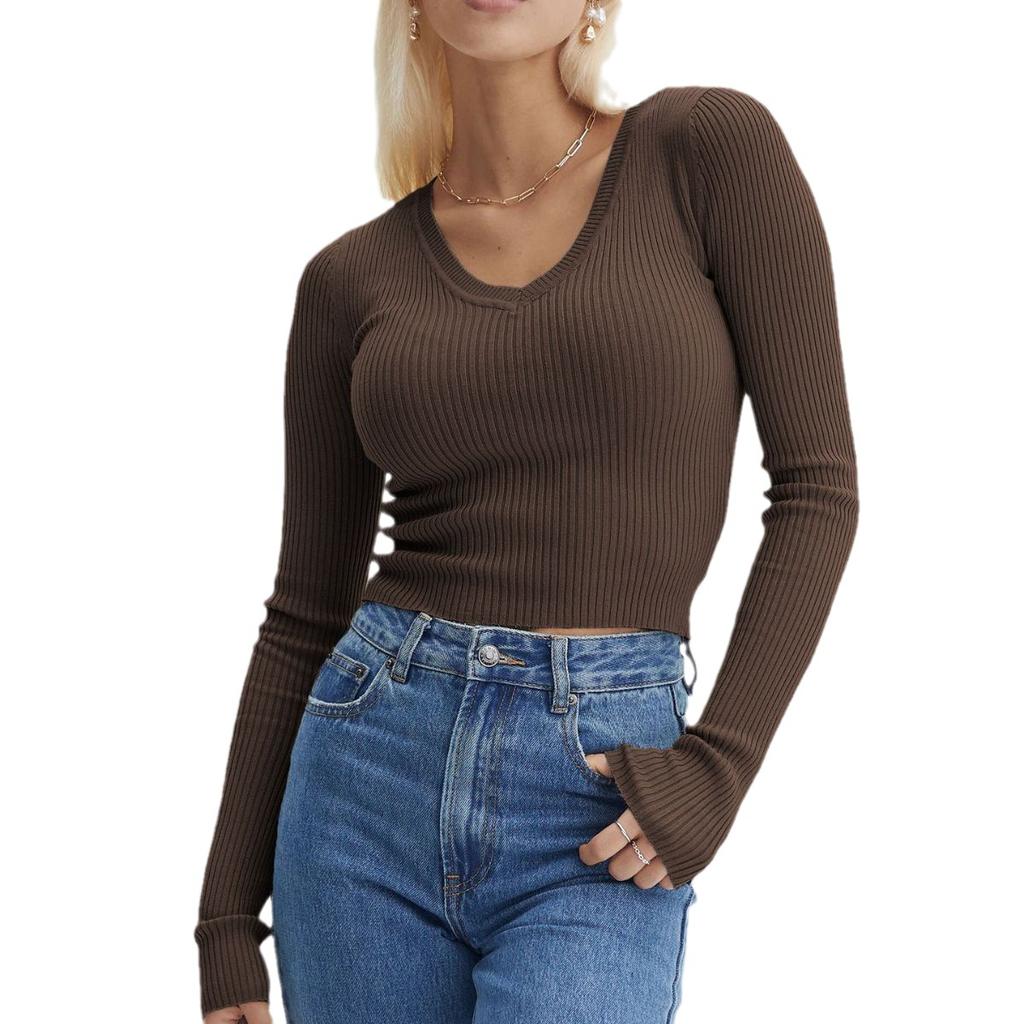 JPNTKY Женская мода Повседневная осень-зима Однотонные принты Длинные рукава V-образный вырез Блузки и рубашки