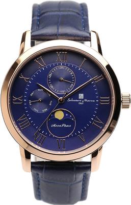 Часы Moon Phase Multi Calendar 5 ATM Waterproof Business Formal Leather Belt Limited Model Pink Gold Blue [Salvatore Mara] Men's SM21106-PGBL