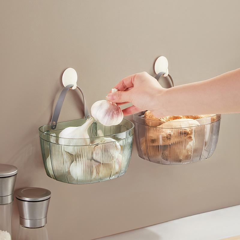 Onion, Ginger and Garlic Storage Basket, Kitchen Garlic Storage Basket, No Need for Drilling, Wall-mounted Seasoning Box, Wall Hanging Rack