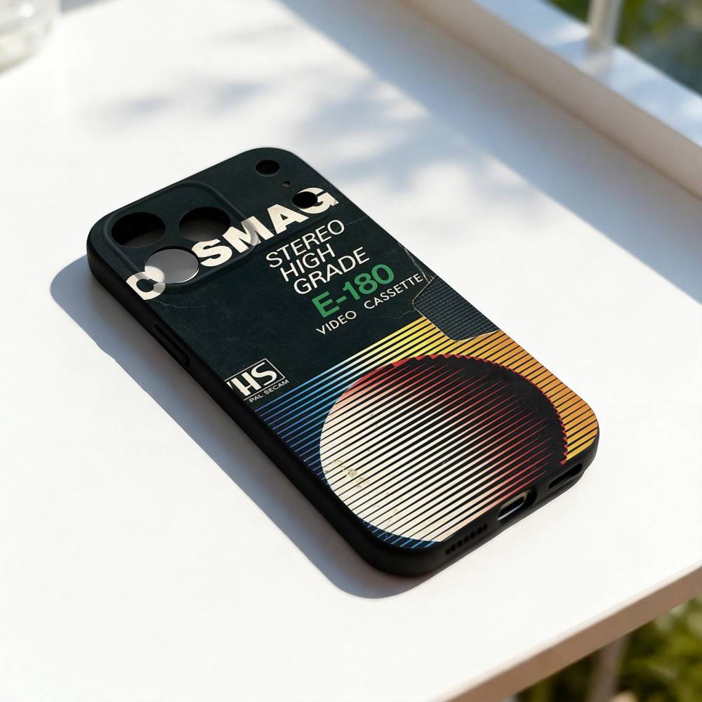 Ретро V-VHS Видеокассета Чехол-телефон для iPhone 11,12,13,14,15,16,17,Pro,Max,Plus,E,SE4,Air,Mini Черный Мягкий Чехол