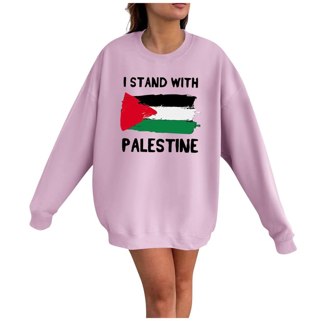 Женская мода Свободный повседневный пуловер с длинным рукавом с принтом Толстовка Топ