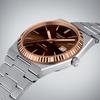 [Tissot] PRX 40mm Powermatic 80 18K Solid Rose Gold Bezel Exclusive Brown Dial Stainless Steel Bracelet Men's Watch (T931.407.41.291.00)