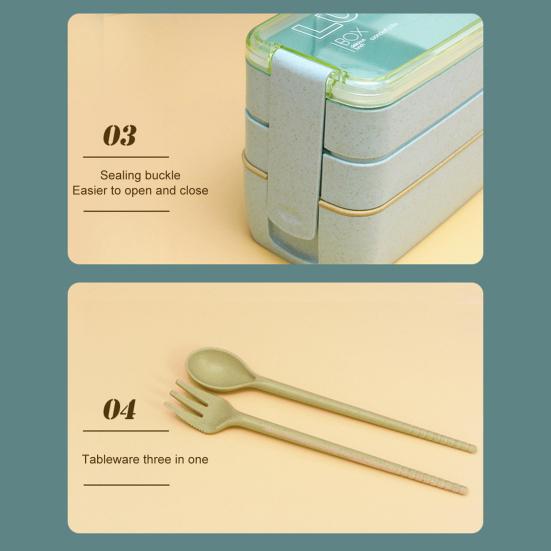 Коробка для завтрака, трехслойная, большая вместимость, смесь без запаха, большое уплотнение, разделительная тарелка для хранения продуктов