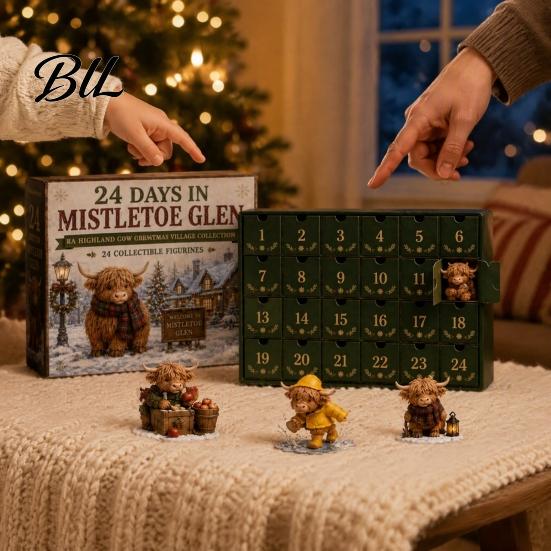 Acrylic Collectible Figurines 24 Days Advent Calendar 2026, Mini Highland Cow/Horse/Dog Figures Christmas Countdown Dolls Set Calendar, 2D Hanging