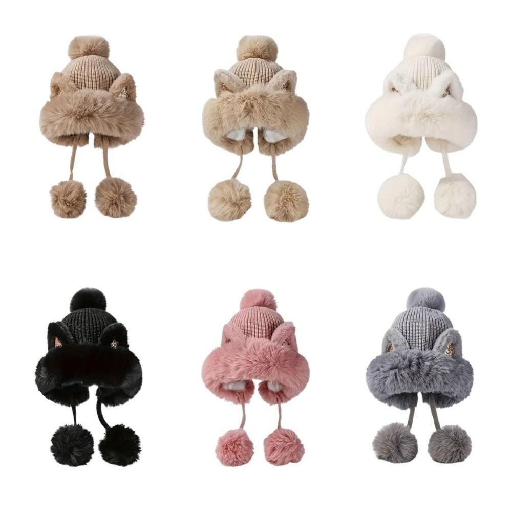 Fluffy Cat Ears Beanie Cartoon Ear Protection Hat Fashion Winter Plush Hat  Children