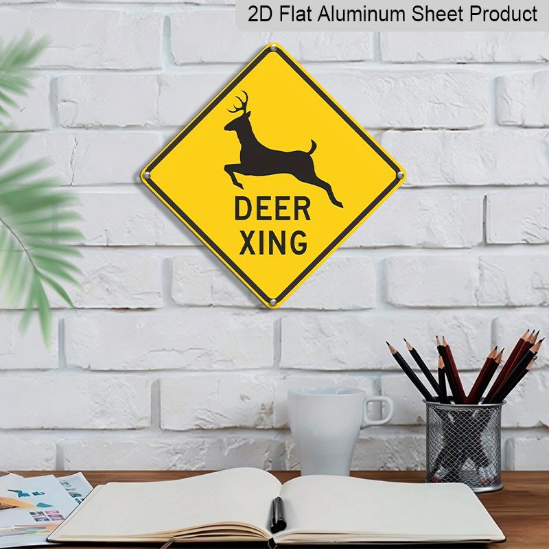 2D Flat, 1pc, Aluminum Wall Sign, Durable Sign 'Deer Crossing'- Printed, Weather-Resistant Wall Art, Suitable Indoor and Outdoor Decoration| Home