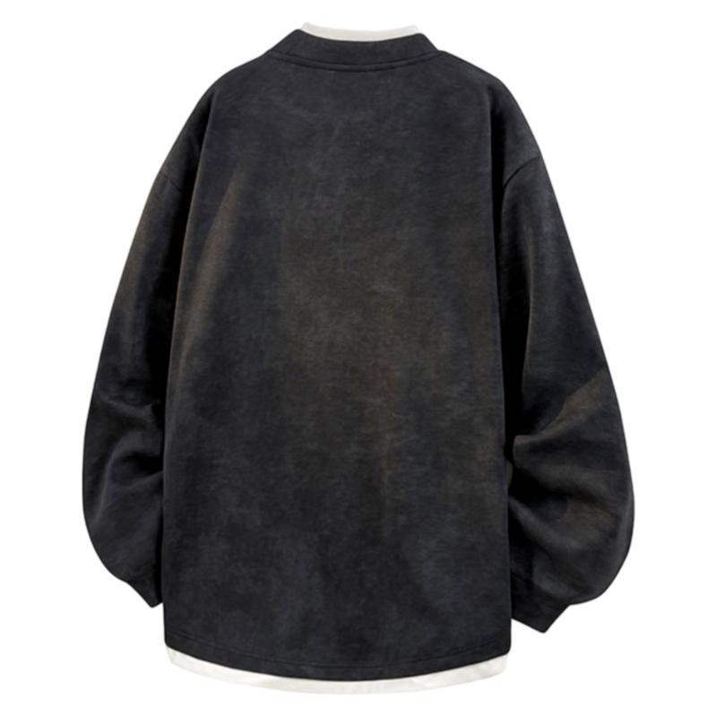 Dingfengbaoluo Men's American Style Two-in-One V-Neck Tie-Dye Casual Long Sleeve Sweatshirt