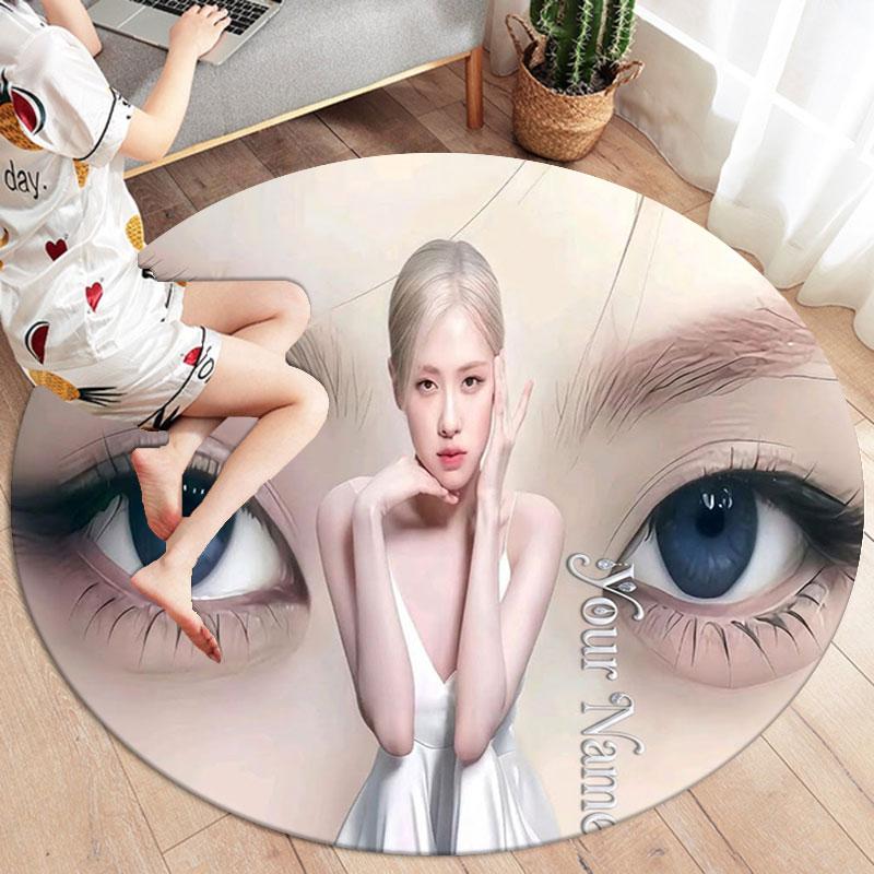 Blackpink Custom Name Round Area Rug,Carpet Rug for Living Room Bedroom Sofa Playroom Decor,Non-slip Floor Mat