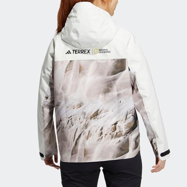 adidas X Пейзаж Принт Молния Длинный Рукав Водонепроницаемая Куртка Женская Куртка Han-Jade-White IC1991