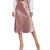 Women Midi Skirt High Waist Satin-Like Shiny Skirt Solid Color Mid-calf Length Skirt Soft Breathable Fabric Work Skirt