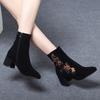 Women's 2025 autumn and winter new black matte sheepskin ethnic style embroidered fashion boots round head middle heel comfortable thin boots
