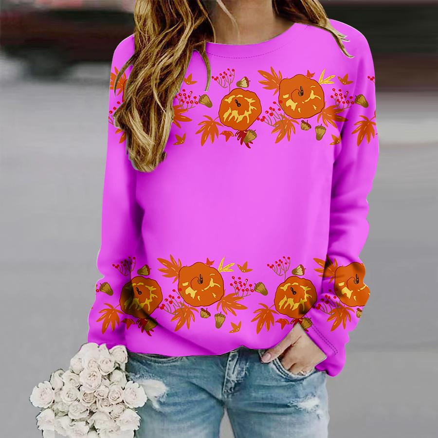 Топы для женщин с принтом оранжевого кленового листа, круглым вырезом и длинным рукавом, футболка, осенний повседневный тонкий пуловер, женский топ с длинным рукавом