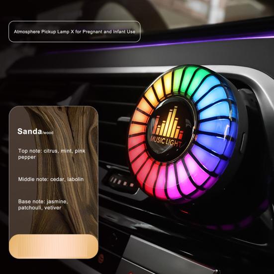 Car Air Freshener Vent Clip Music Rhythm Pickup Light Voice Activated Auto-on-off Long Lasting Fragrance Air Purifying Auto Aromatherapy