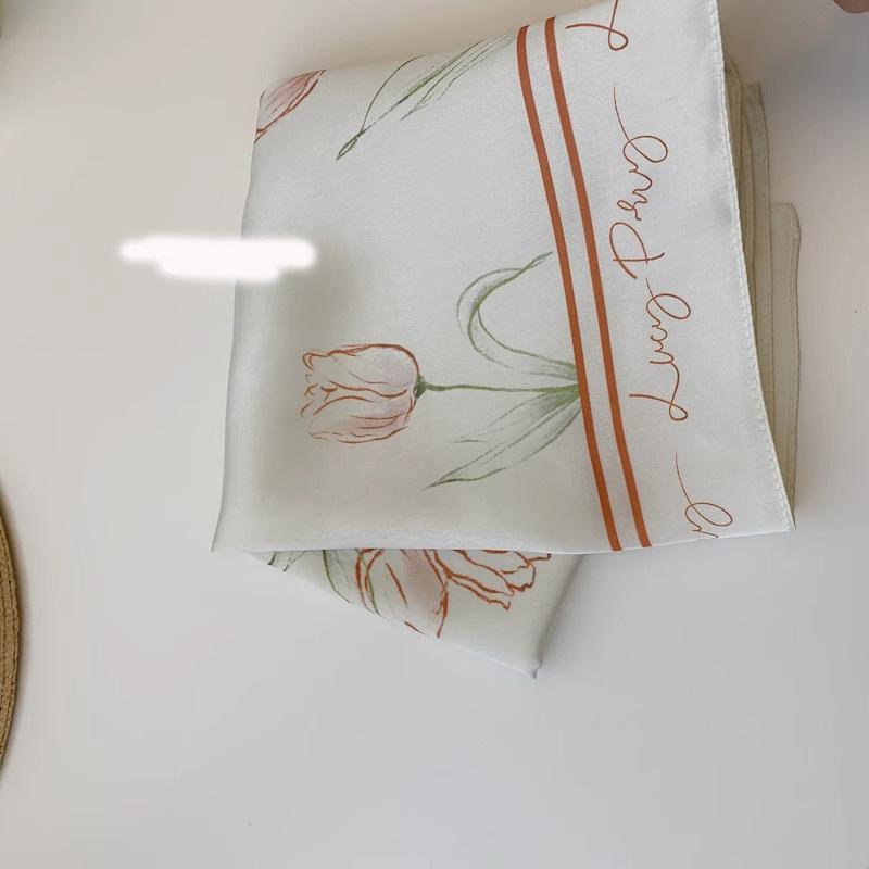 Literary Fresh Square Scarf Headscarf Tulip Silk Scarf Neckerchief Romantic Gentle Hair Tie Decorative Neckerchiefs