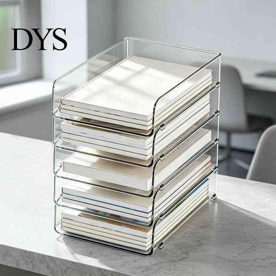Stackable Desk Drawer Organizer Paper Letter Tray, Acrylic File Organizer, Clear Information Sorting Container Holder Sorter for Documents,