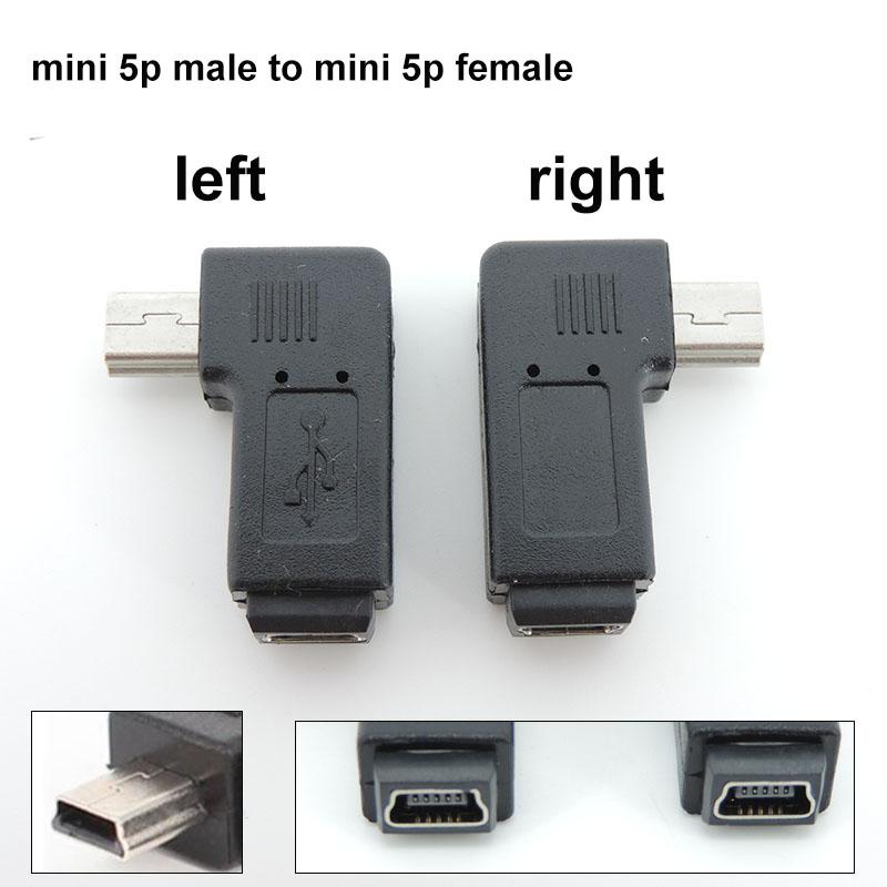 Mini USB 5pin угловой переходник «папа-мама» 90 градусов M-F угловой левый и правый удлиненный адаптер-коннектор