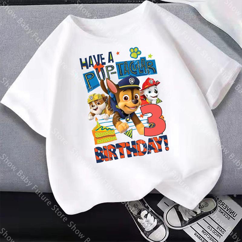 Summer Cute Tee Shirt Birthday Party Printed Chase Rubble Marshall Number T Shirt for Boys Clothes Anime Tops Gifts