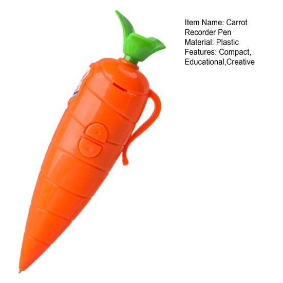 Ручка-диктофон в форме морковки Милый мультяшный дизайн Ручка с функцией воспроизведения Портативный диктофон для студентов Детей Забавный подарок для ведения записей