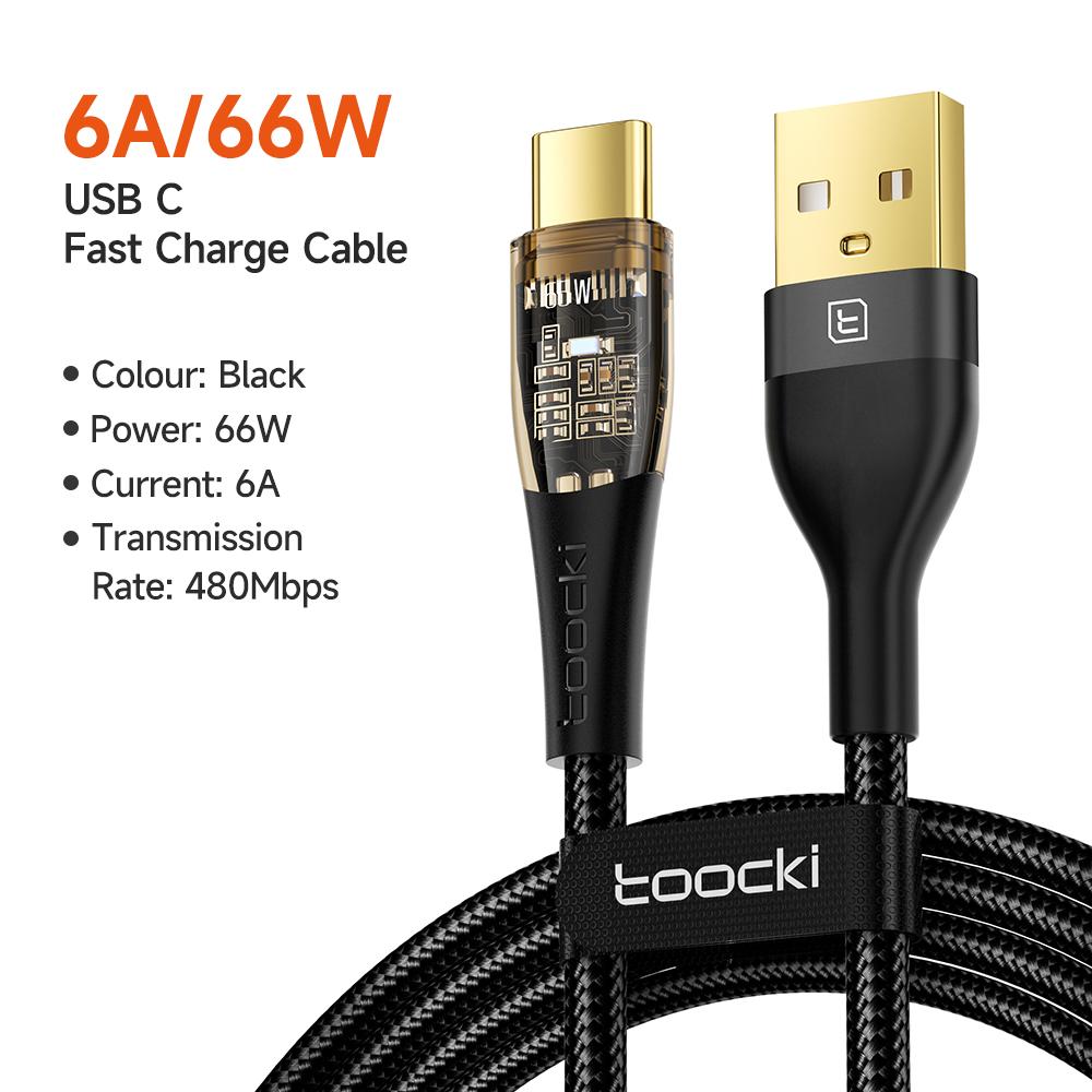 Toocki 6A 66W USB Type C Cable Wire for Samsung Huawei Xiaomi Poco F3 Mobile Phone Fast Charging Cable Type C Cord Data USB C